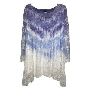 Cal Style Tunic Top Womens XL Lace Overlay Colorblock Asymmetrical Stretch USA